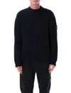 Stone Island Wool Mock Neck Jumper With Ribbed Trims In Blue