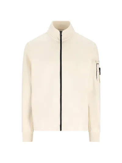 Stone Island Zip-up Logo-patch Sweater In White