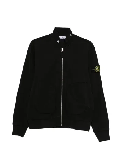 Stone Island Zip-up Pockets Cardigan In Black