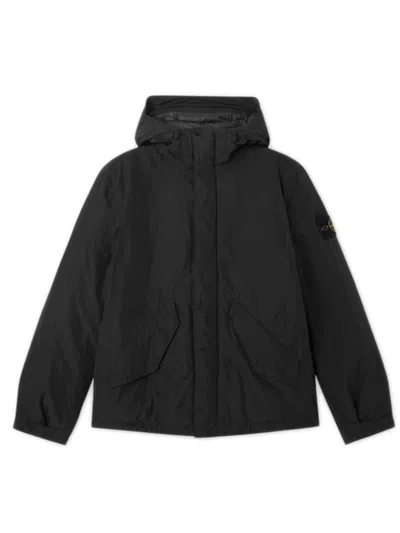 Stone Island Micro Reps Hooded Down Jacket In Black