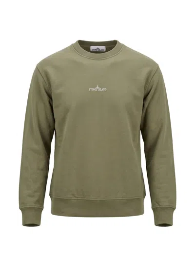 Stone Island Stonewashed Cotton Crewneck Sweater For Men In Green
