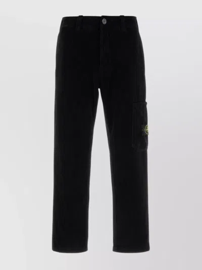 Stone Island Straight Leg Corduroy Cargo Trousers In Black