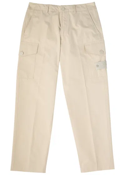 Stone Island Straight-leg Cotton-poplin Cargo Trousers In Beige