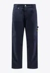 Stone Island Soft Velvet Trousers With Pockets And Loops In Blue
