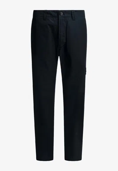 Stone Island Logo Patch Straight-leg Trousers In Black