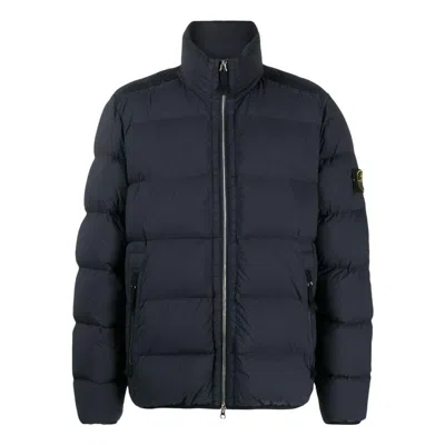 Stone Island Street Style Plain Logo Down Jackets 'navy Blue' In Black