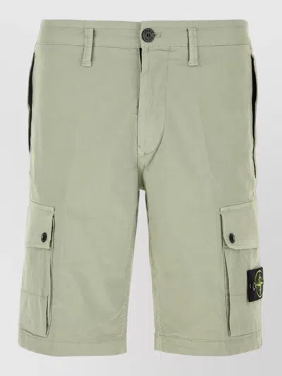 Stone Island Stretch Cotton Bermuda Shorts Belt Loops Pockets In Gray