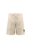 Stone Island Stretch Cotton Bermuda Shorts With Iconic Logo Patch In Beige