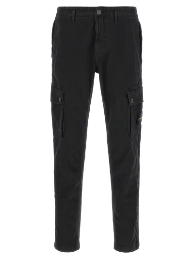 Stone Island Stretch Cotton Canvas Cargo Pants In Black