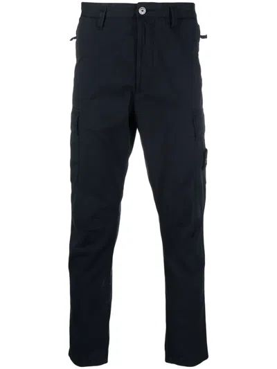 Stone Island Stretch Cotton Cargo Trousers Belt Loops In Blue