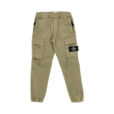 Stone Island Kids' Stretch Cotton Cargo Pants In Brown