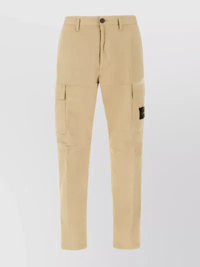 Stone Island Stretch Cotton Cargo Pants With Practical Pockets In Brown