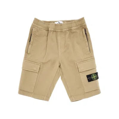 Stone Island Stretch Cotton Cargo Shorts Kids In Beige