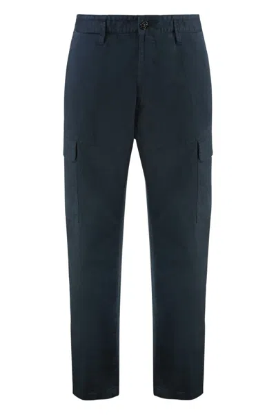 Stone Island Stretch Cotton Cargo Trousers In Blue