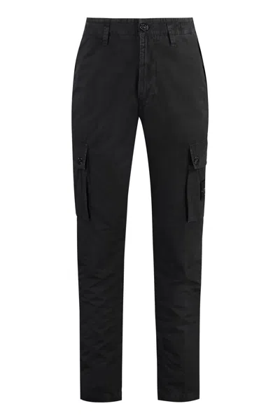 Stone Island Tapered Stretch-cotton Cargo Trousers In Black