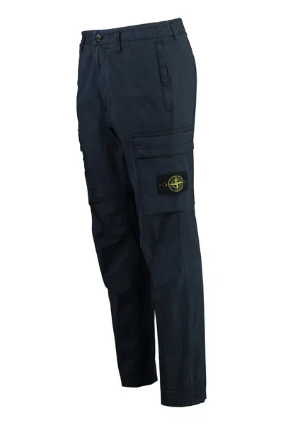 Stone Island Stretch Cotton Cargo Trousers In Blue