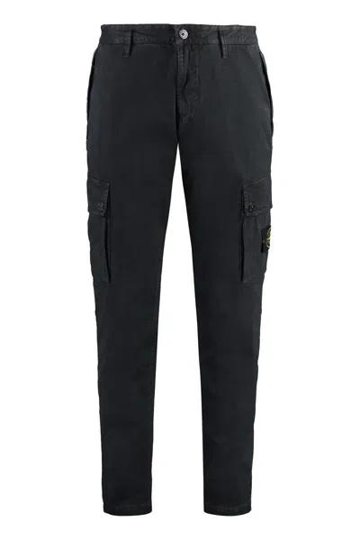 Stone Island Stretch Cotton Cargo Trousers In Blue