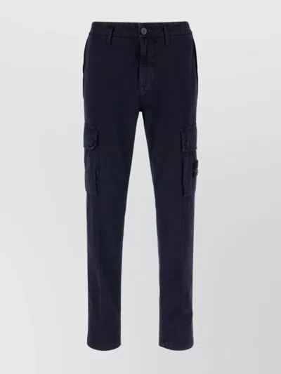 Stone Island Stretch Cotton Cargo Trousers Featuring Pockets In Blue