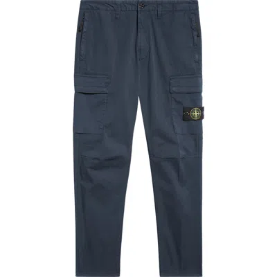 Stone Island Stretch Cotton Cargo Trousers In Navy Blue