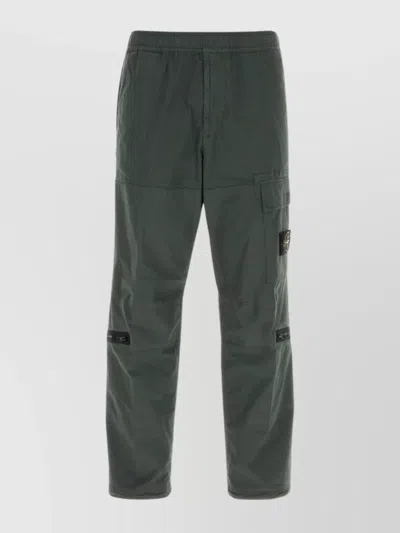 Stone Island Stretch Cotton Cargo Trousers With Adjustable Cuffs In Green