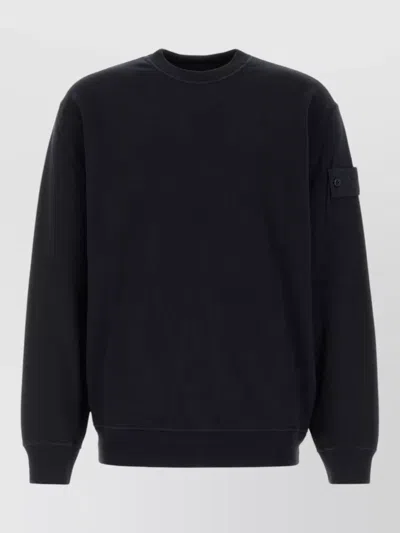 Stone Island Stretch Cotton Crew Neck Sweatshirt Long Sleeves In Black