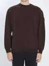 Stone Island Crewneck Jumper With Ribbed Trims In Brown