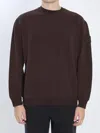 Stone Island Comfort-fit Crewneck Sweatshirt With Ribbed Trims In Brown