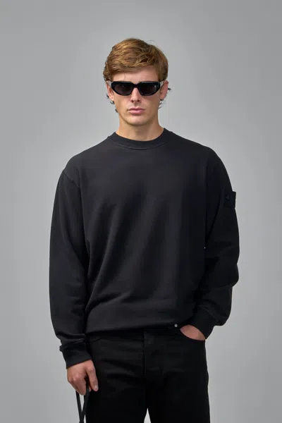 Stone Island Stretch Cotton Fleece Ghost Crewneck Sweatshirt In Black