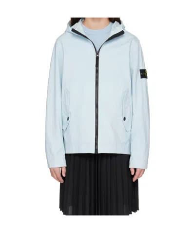 Stone Island Stretch Cotton Jacket In Blue