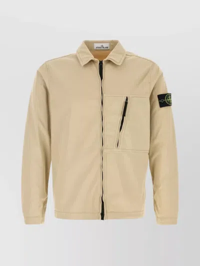 STONE ISLAND STRETCH COTTON JACKET WITH COLLAR AND POCKET