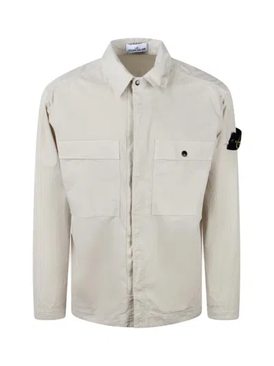 Stone Island Stretch Cotton Overshirt Jacket In Neutral