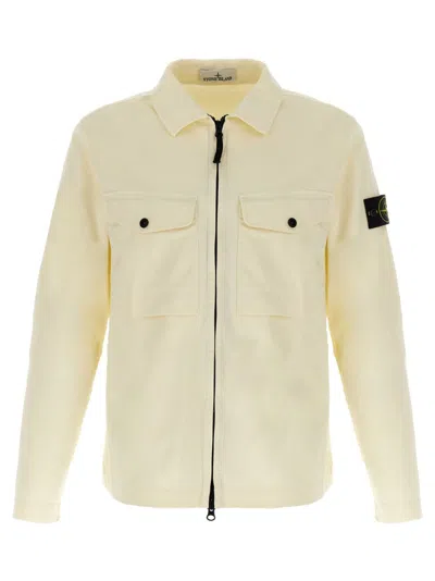 Stone Island Stretch Cotton Overshirt With Zip Closure In Yellow