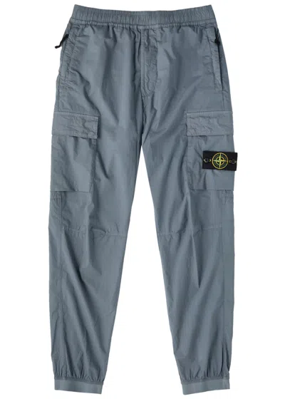Stone Island Stretch-cotton Poplin Cargo Sweatpants In Dark Blue