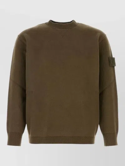 Stone Island Crew Neck Cotton Blend Knit Sweater In Green