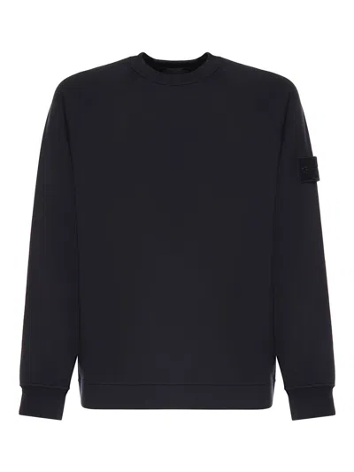Stone Island Stretch Cotton Sweatshirt With Logo In Black
