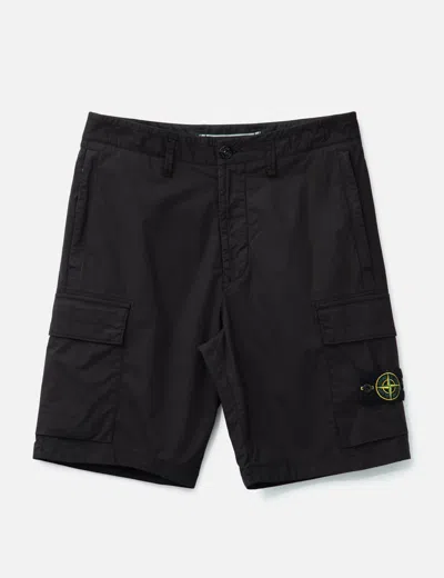 Stone Island Stretch Cotton Tela Bermuda Shorts In Black