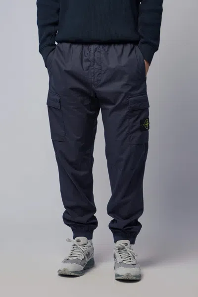 Stone Island Stretch Cotton Tela Paracadute Cargo Trousers In Blue