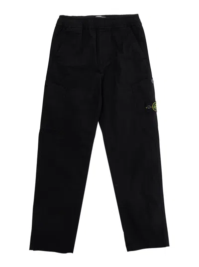 Stone Island Stretch Cotton Trousers In Black