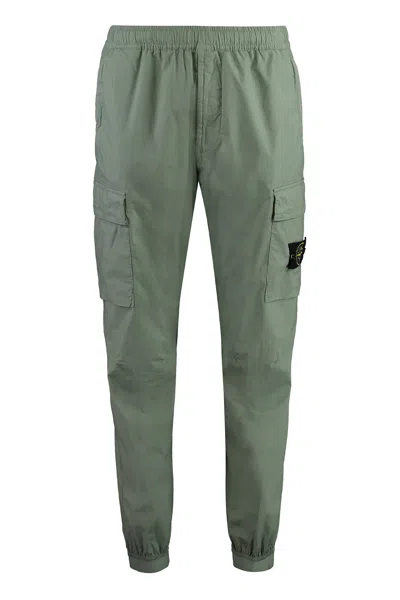 Stone Island Stretch Cotton Trousers In Green