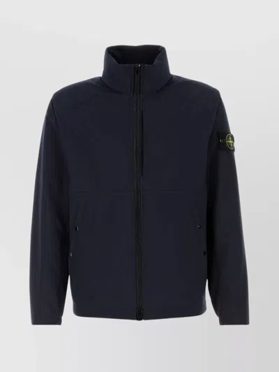 Stone Island Stretch Nylon Jacket With Elastic Cuffs In Blue