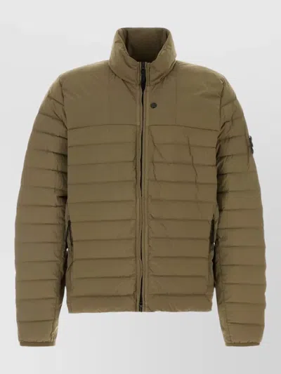 Stone Island Short Water-repellent Recycled Nylon Down Jacket With High Neck In Green