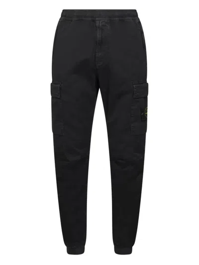 Stone Island Stretch Organic Broken Twill Cotton "old Effect" Garment Dyed Trousers In Black