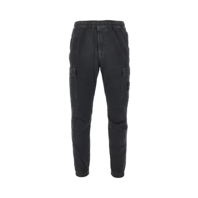 Stone Island Stretch Organic Cotton Cargo Pants In Black