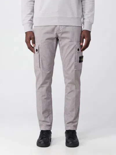 Stone Island Stretch Organic Cotton Cargo Trousers With Compass Logo In Gray