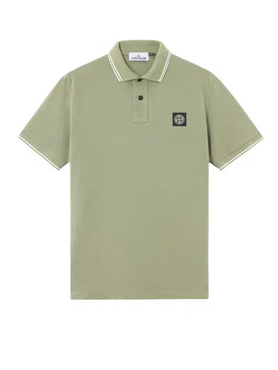 Stone Island Stretch Organic Cotton Polo Shirt In Green