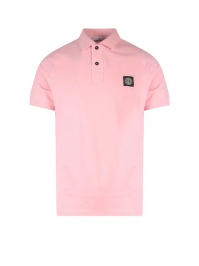 Stone Island Stretch Organic Cotton Polo Shirt With Frontal Logo In Pink