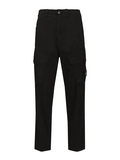 Stone Island Stretch Organic Cotton Twill Cargo Trousers In Black