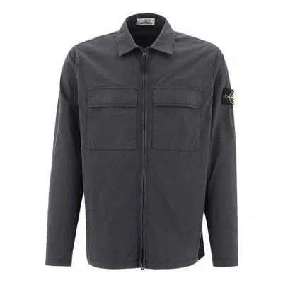 Stone Island Stretch Overshirt 'charcoal' In Blue