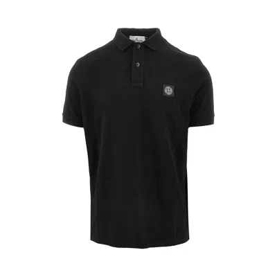 Stone Island Stretch Piquet Polo Shirt With Short Sleeves In Black