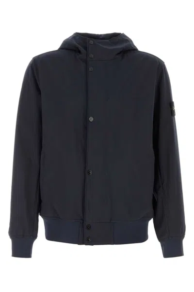 Stone Island Stretch Polyester Jacket For Men In Blue